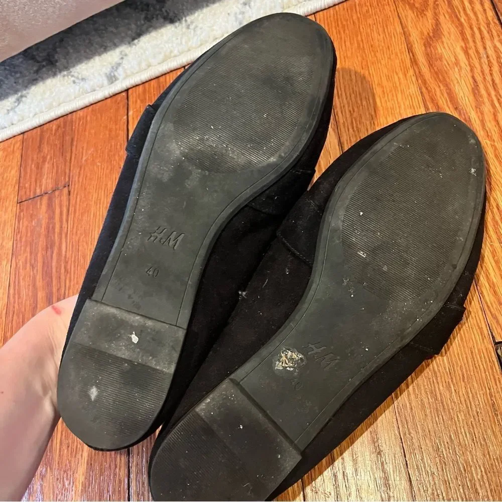 H&M Black Vegan Suede Loafer Flats Size 8.5